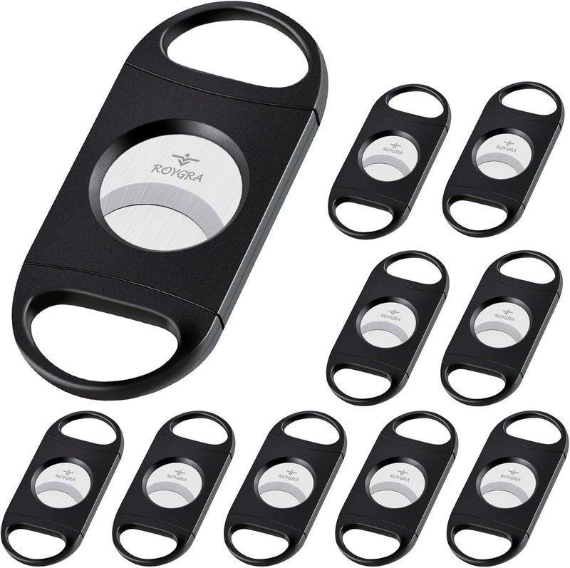 roygra Cigar Cutter Set (10 Pack), Enlarged 65 Ring Fit Almost Cigars, Guillotine Double Blade, Cigar Accessories for Men, Plastic Smoking Accessories Tool, Portable Sharp Clean Cut - Black - Image 1